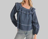 &merci Baby Doll Square Neck Blouse in navy - women's blouse