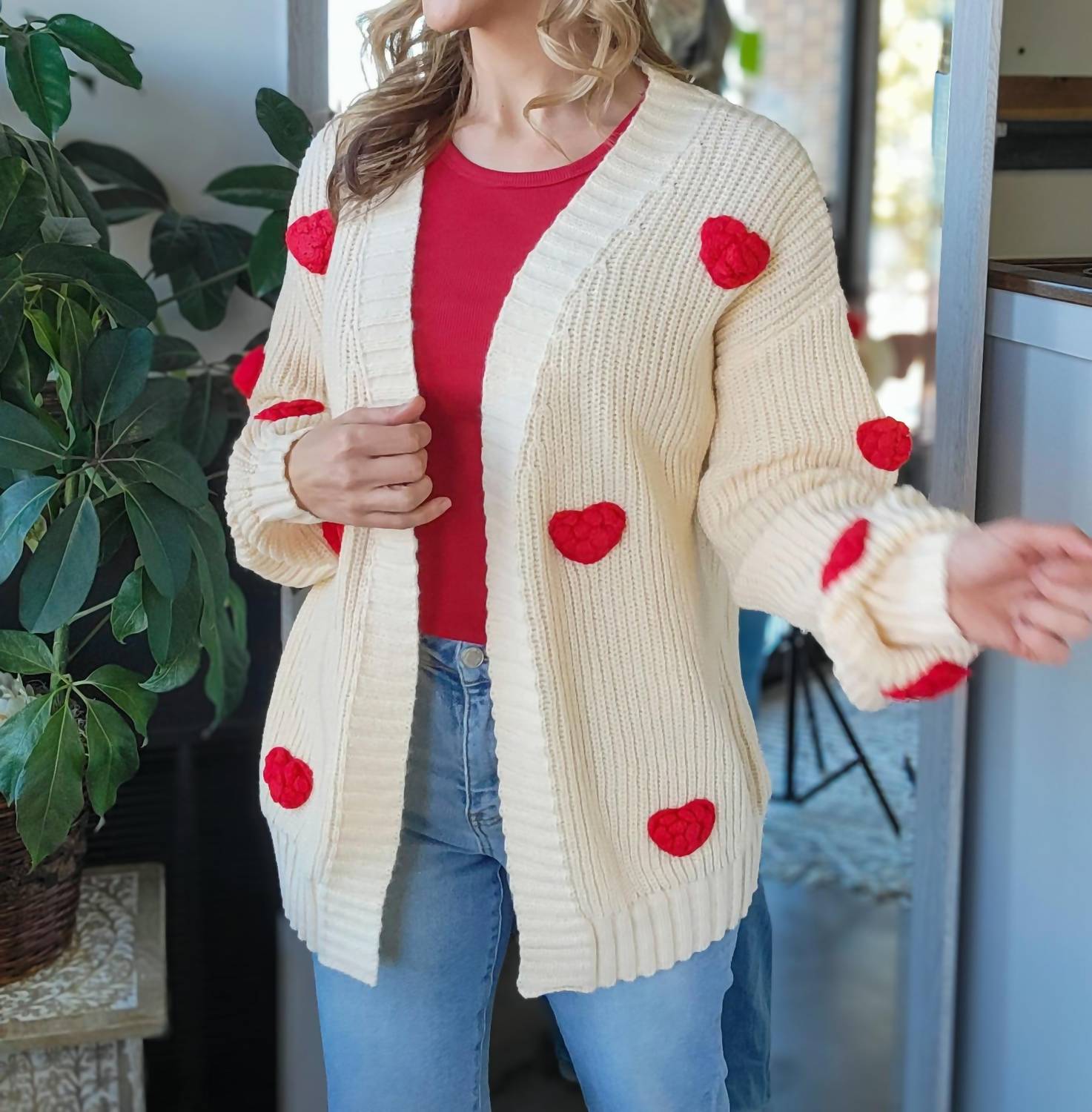 Sweet Generis Heart On My Sleeve Cardigan in multi - women's cardigan - detail view