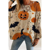 Mccolin - Halloween Pumpkin & Bat Crochet Top