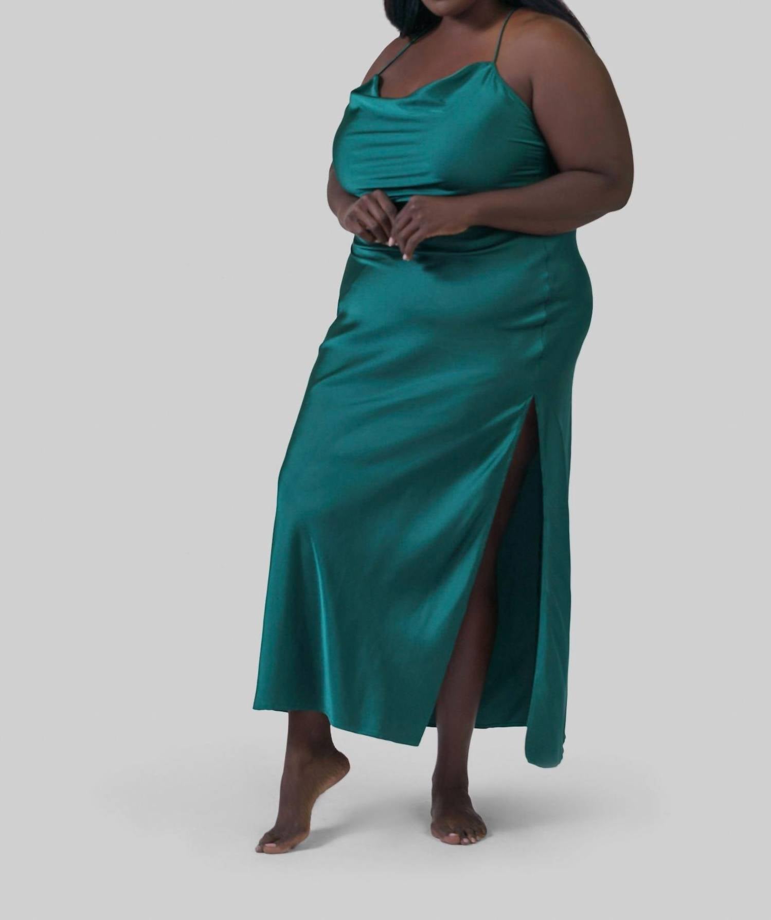 Kilo Brava - Satin Maxi Cowl Slip Dress - Plus Size