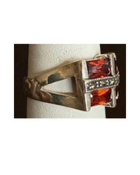 P & K Jewelry Women's Sterling Marcasite Ring in silver red 2 - women's jewelry
