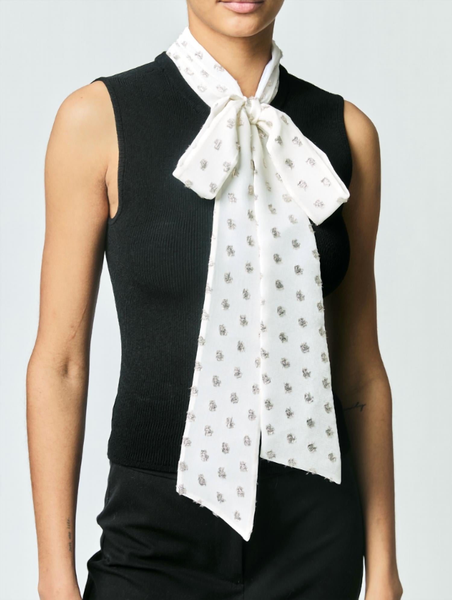 Derek Lam 10 Crosby - Calista Mixed Media Tie Neck Sweater