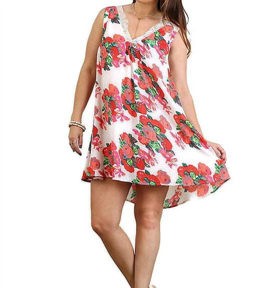 Umgee - Floral Print Dress With Lace Details