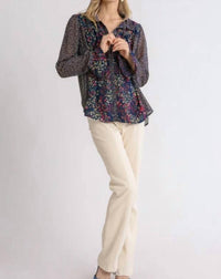 Umgee - Mixed Floral Print Metallic Blouse