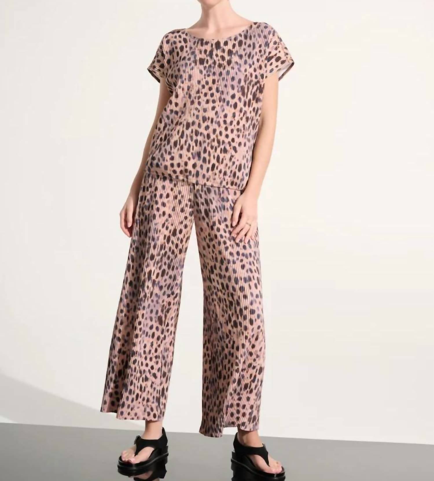 Joseph Ribkoff - Pleated Scuba Crepe Animal Print Pull On Wide Leg Pants