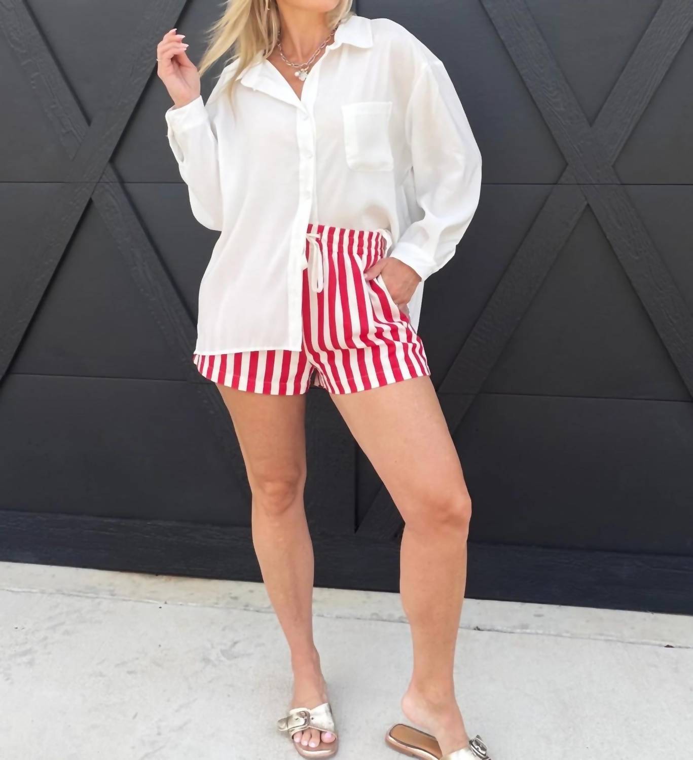 Anniewear - Striped Cotton Twill Mini Shorts