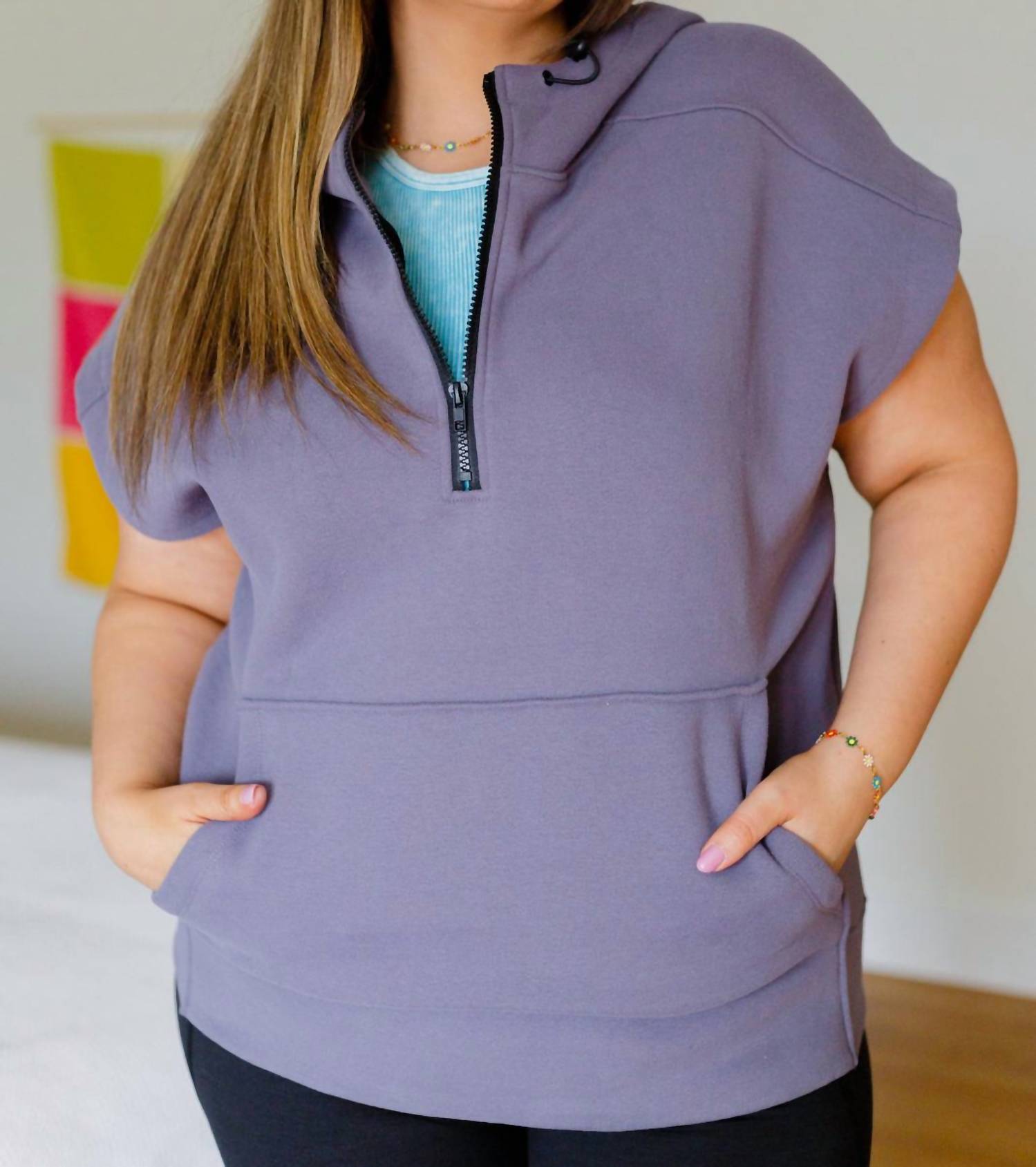 Mono B - Up And Ready Cap Sleeve Workout Hoodie