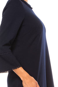Jessica Rose - Pompom Trim Bell Sleeve Sheath Dress
