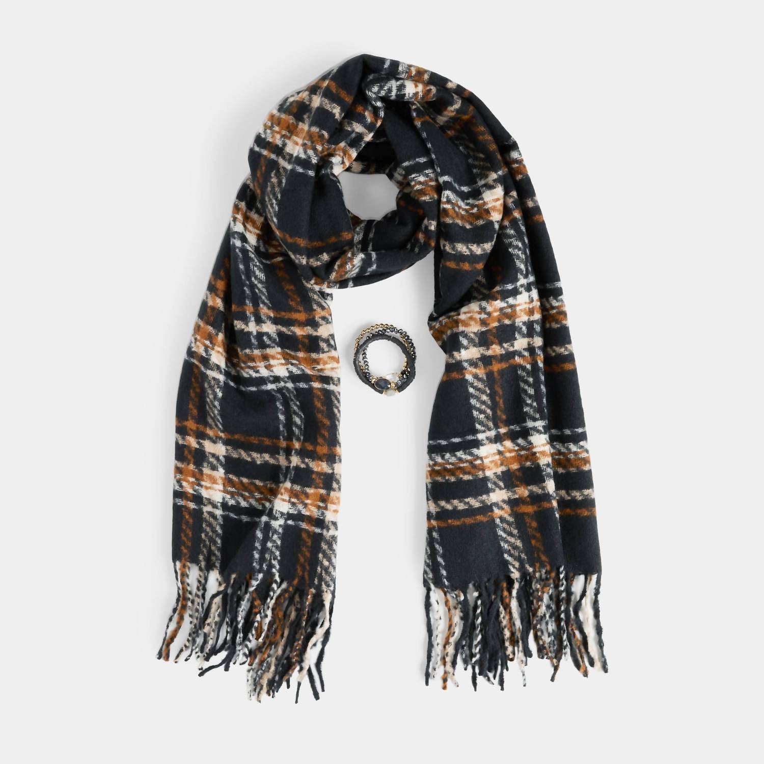 COCO + CARMEN Women's Woven Scarf & Bracelet Gift Set - Winter Accessory in black - women's scarf