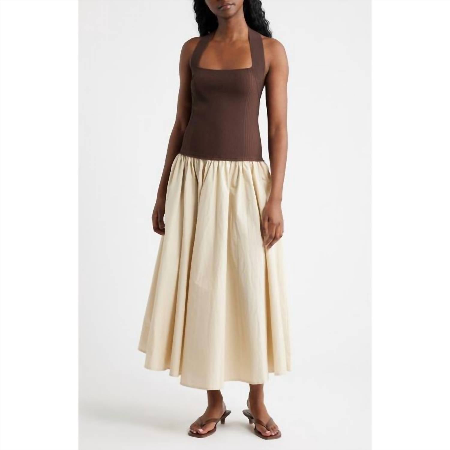 Lucy Paris - Sevilla Mixed Media Halter Maxi Dress