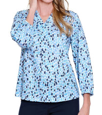 Multiples - Elastic Hem 3/4 Sleeve Ruffle V Neck Top
