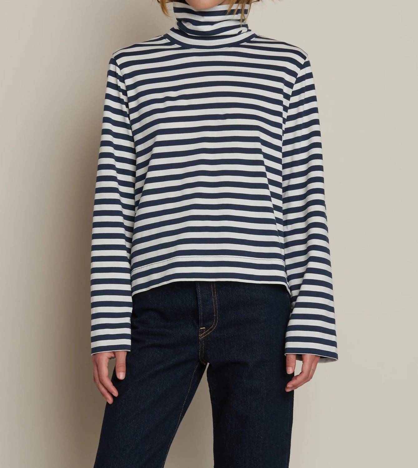 Nation LTD Neo Mock Neck T-shirt in seascape stripe - women's long sleeve top