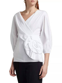CHIARA BONI Elizee Rosette-waist Faux-wrap Top in white - women's blouse - detail view