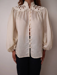 Beulahstyle - Eyelet Lace Long Sleeve Blouse