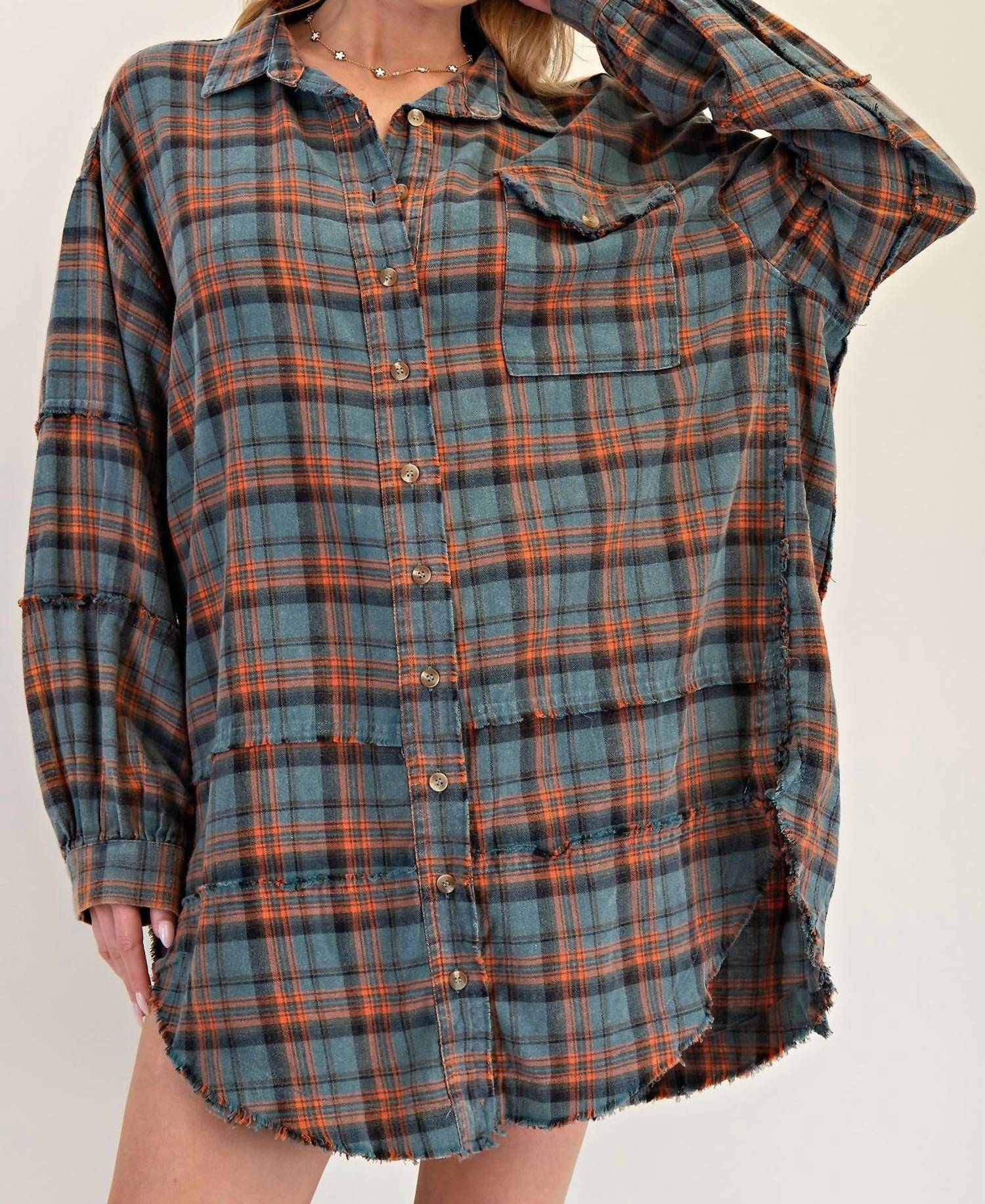Easel Fredi Button Down Shirt in teal - women's shirt