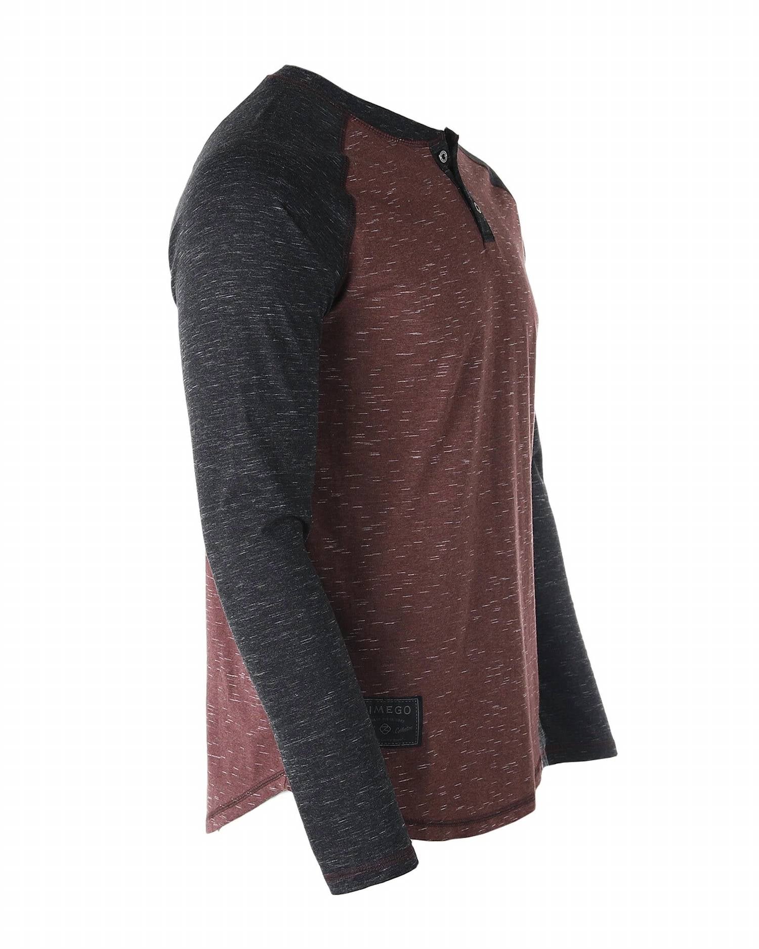 Zimego - Men's Long Sleeve Arm Contrast Raglan Henley T-shirt