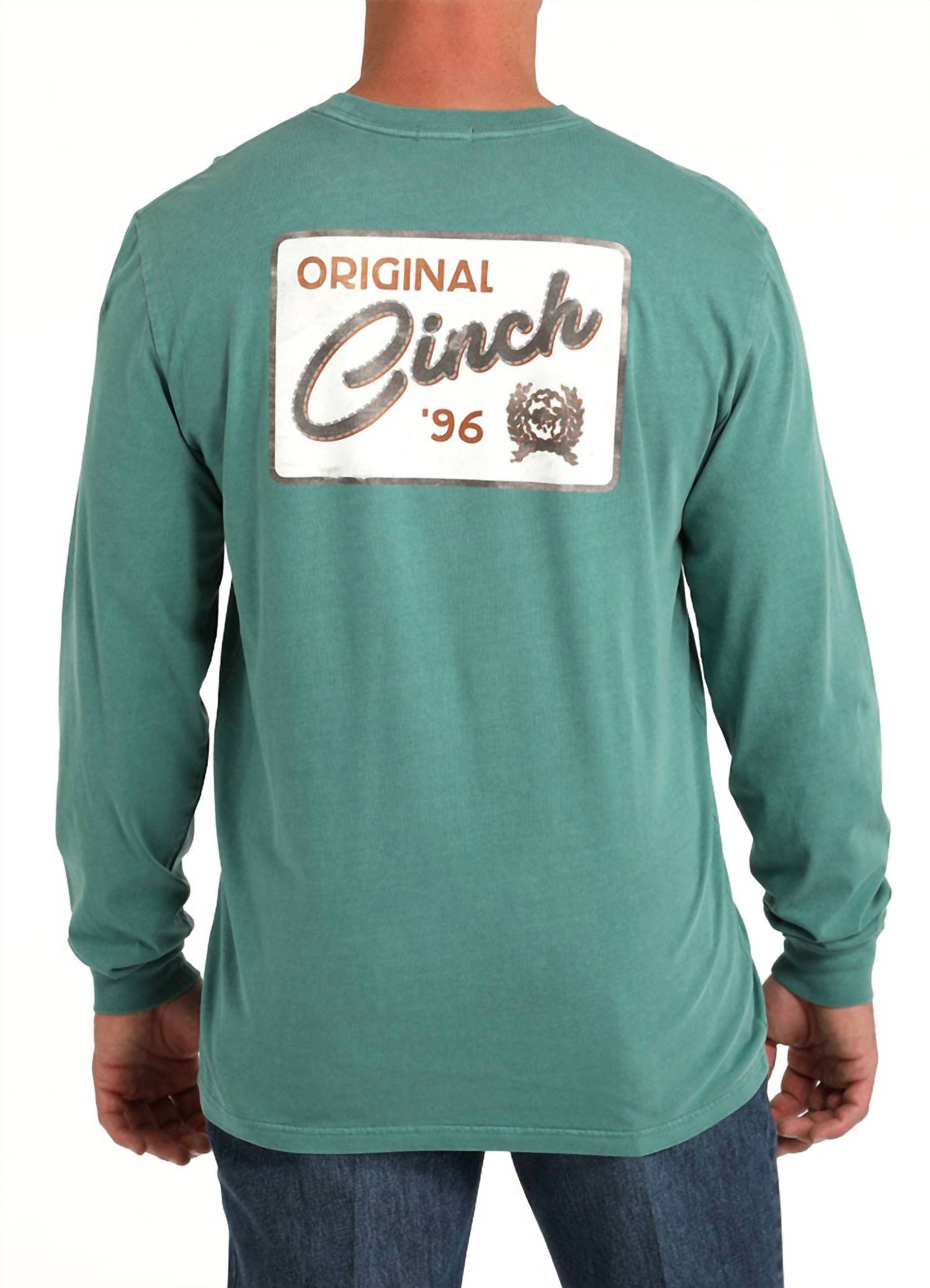 CINCH Long Sleeve Tee Top in green - men's long sleeve top - detail view