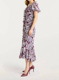cinq a sept Clio Tulip Dress in plum multi - women's dress - detail view