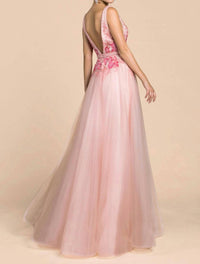 Andrea & Leo Couture Peony Tulle A-line Gown in pink - women's dress - detail view