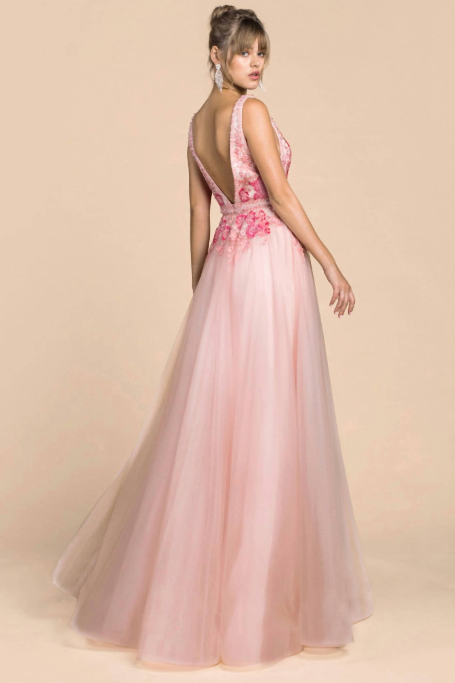 Andrea & Leo Couture Peony Tulle A-line Gown in pink - women's dress - alternate view