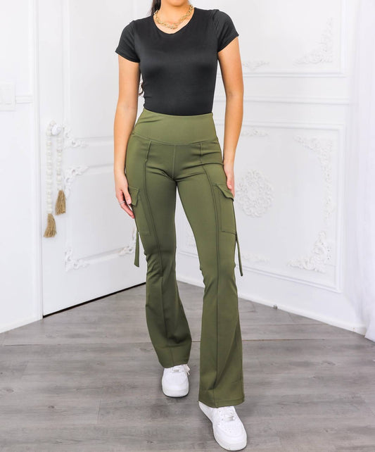 Surelymine - High Waisted Cargo Flare Pants