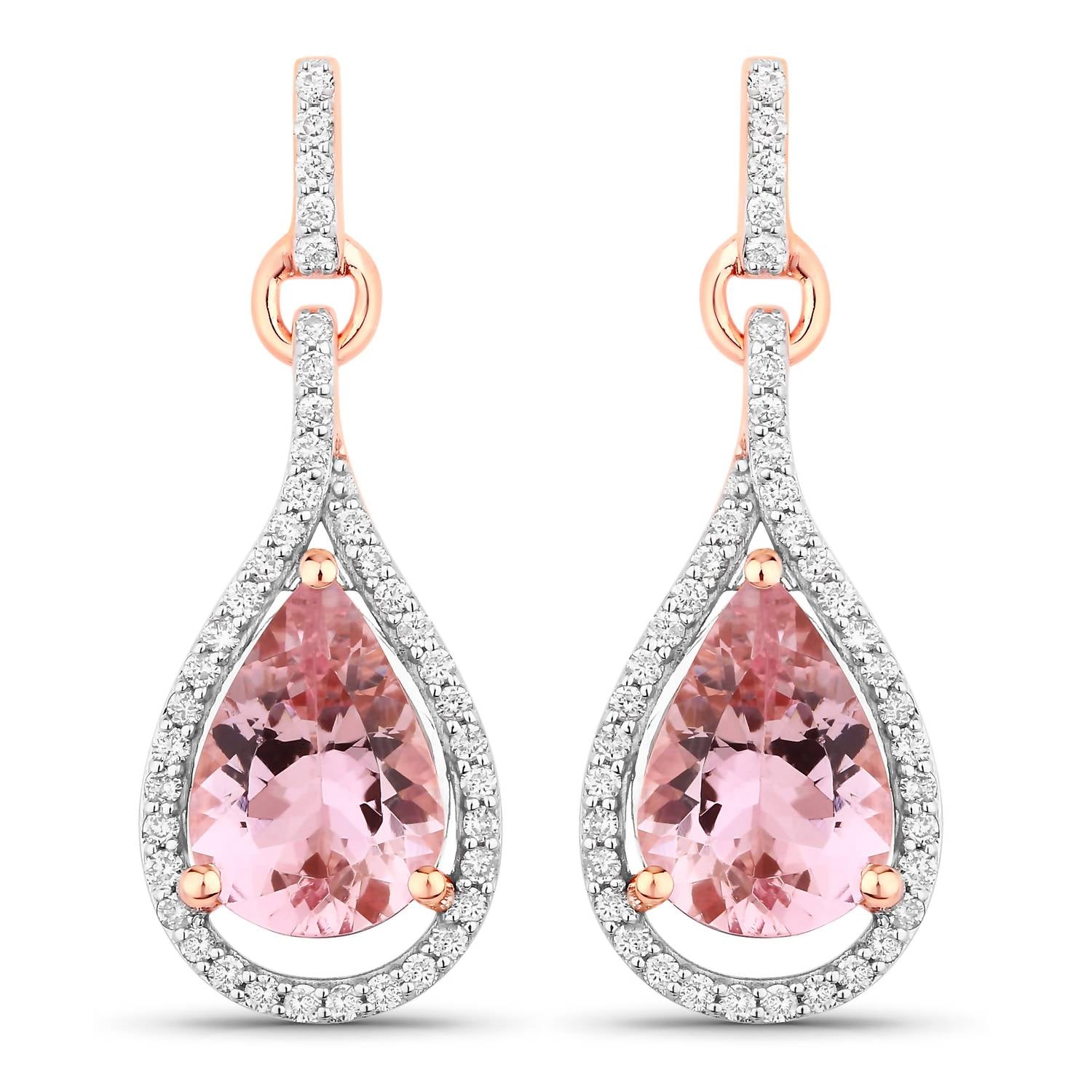 Diana M Jewels Women's Pear Natural Morganite Stud Earrings (3.36 Ct) - Signature Plus in 14k rose gold - women's jewelry
