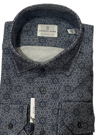 Emanuel Berg Men's Modern 4flex Stretch Knit Shirt in navy pattern - men's shirt - detail view