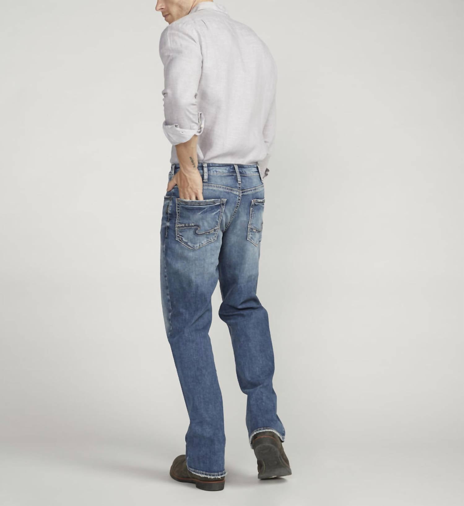 Silver Jeans Co Zac Relaxed Fit Straight Leg Jeans in medium indigo wash - men's jeans - alternate view