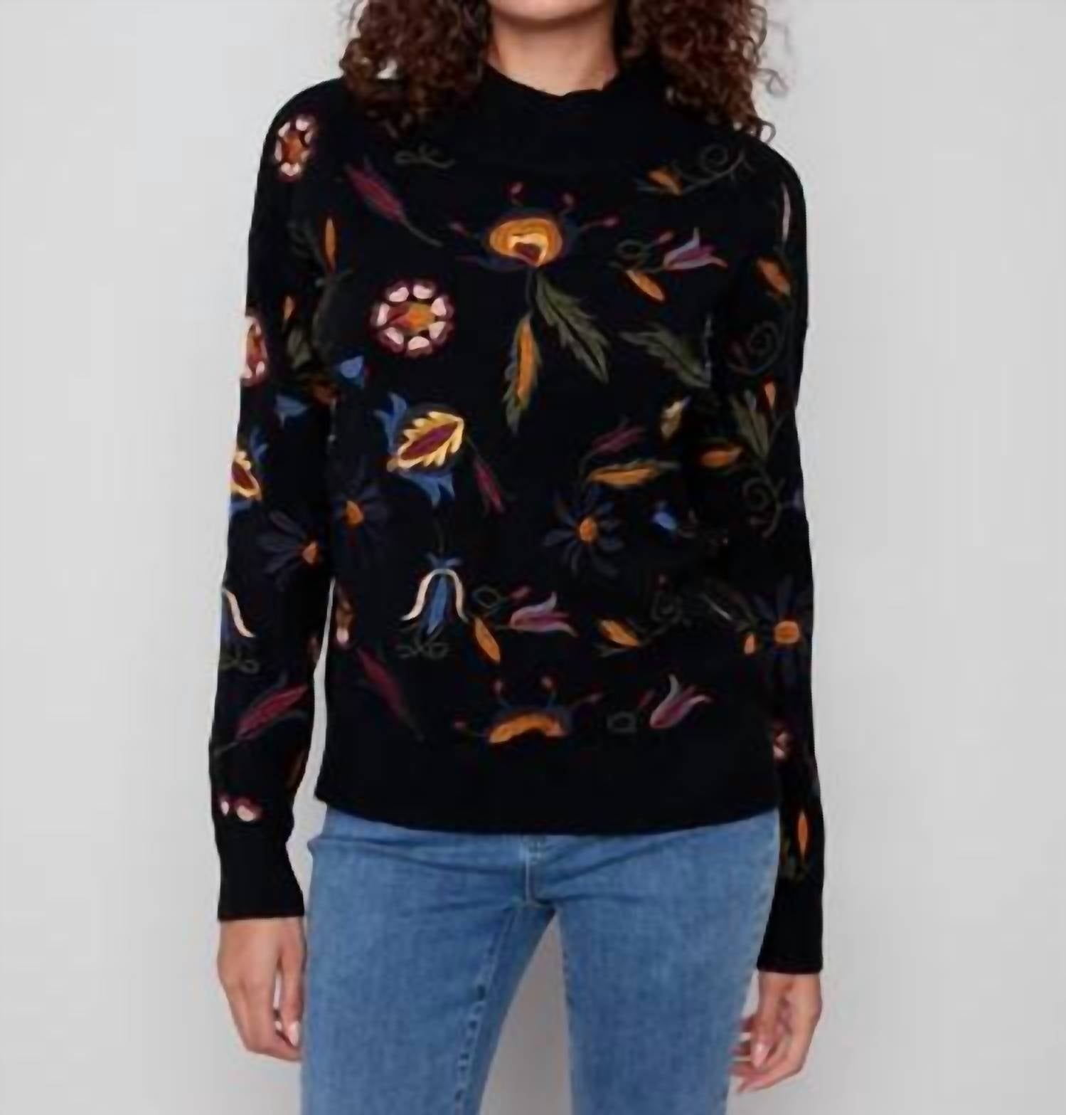 Charlie B - Embroidered Mock Neck Sweater