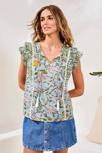Mb By Tribal - Poplin Novelty Blouse With Frill Cap Sleeves