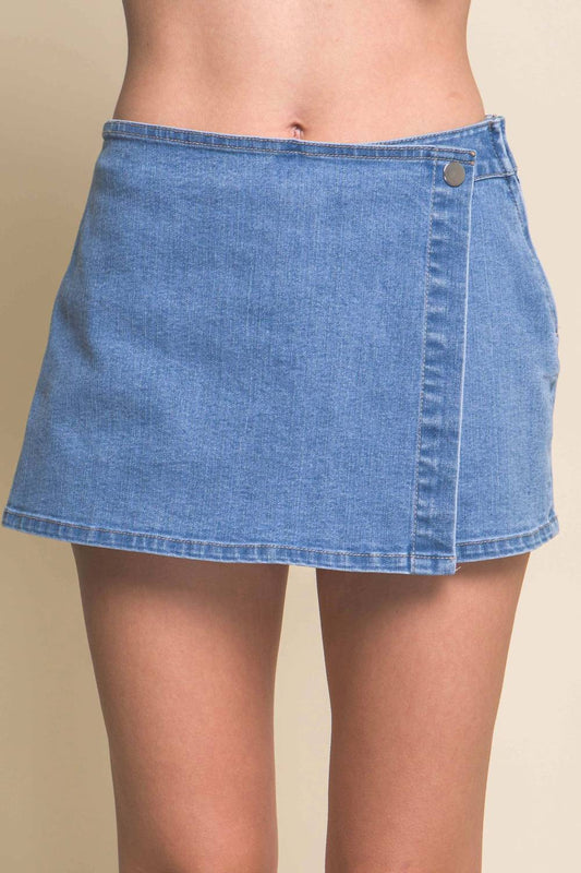 42Pops - Snap-on Button Denim Skorts