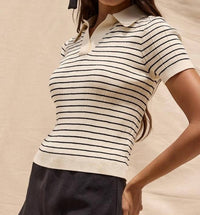 Sky To Moon - Short Sleeve Striped Knit Polo Top