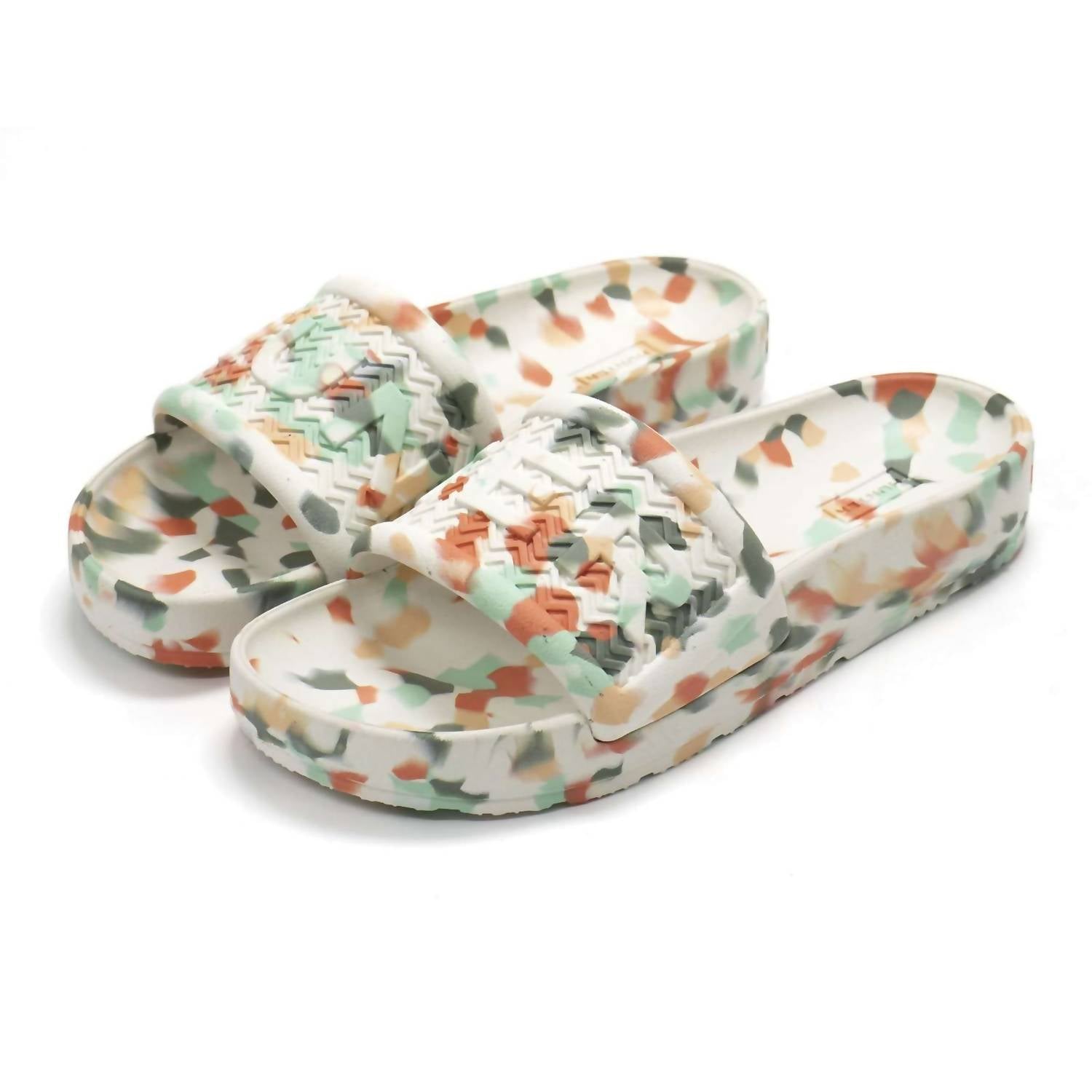 HUNTER Women's Bloom Algae Marble Slide Sandals in white - women's shoe