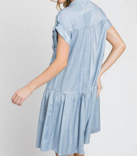 Calista - Ranunculus Drop Waist Knee Length Shirt Dress