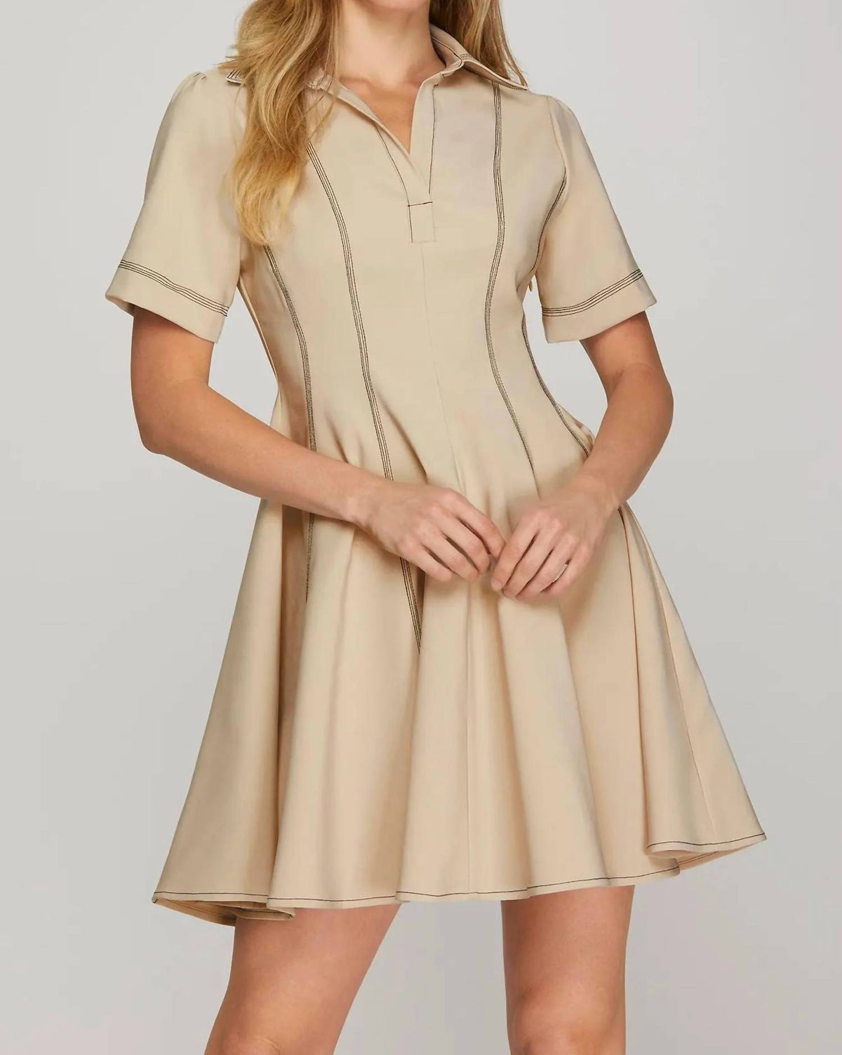 She + Sky - Contrast Stitched Skater Dress