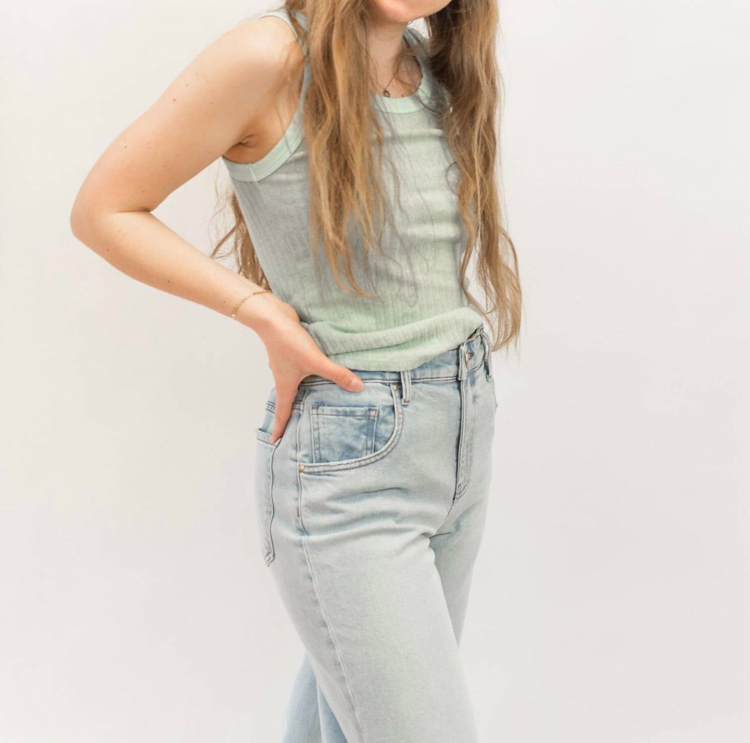 PROJECT SOCIAL T Cooper Sweater Rib Tank Top in mint - women's tank top - detail view