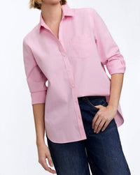 Foxcroft Boyfriend Shirt in chambray pink - women's shirt - detail view