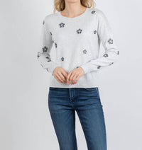 J. Society Liv Sequin Flower Crew Sweater in cloud silver - women's sweater