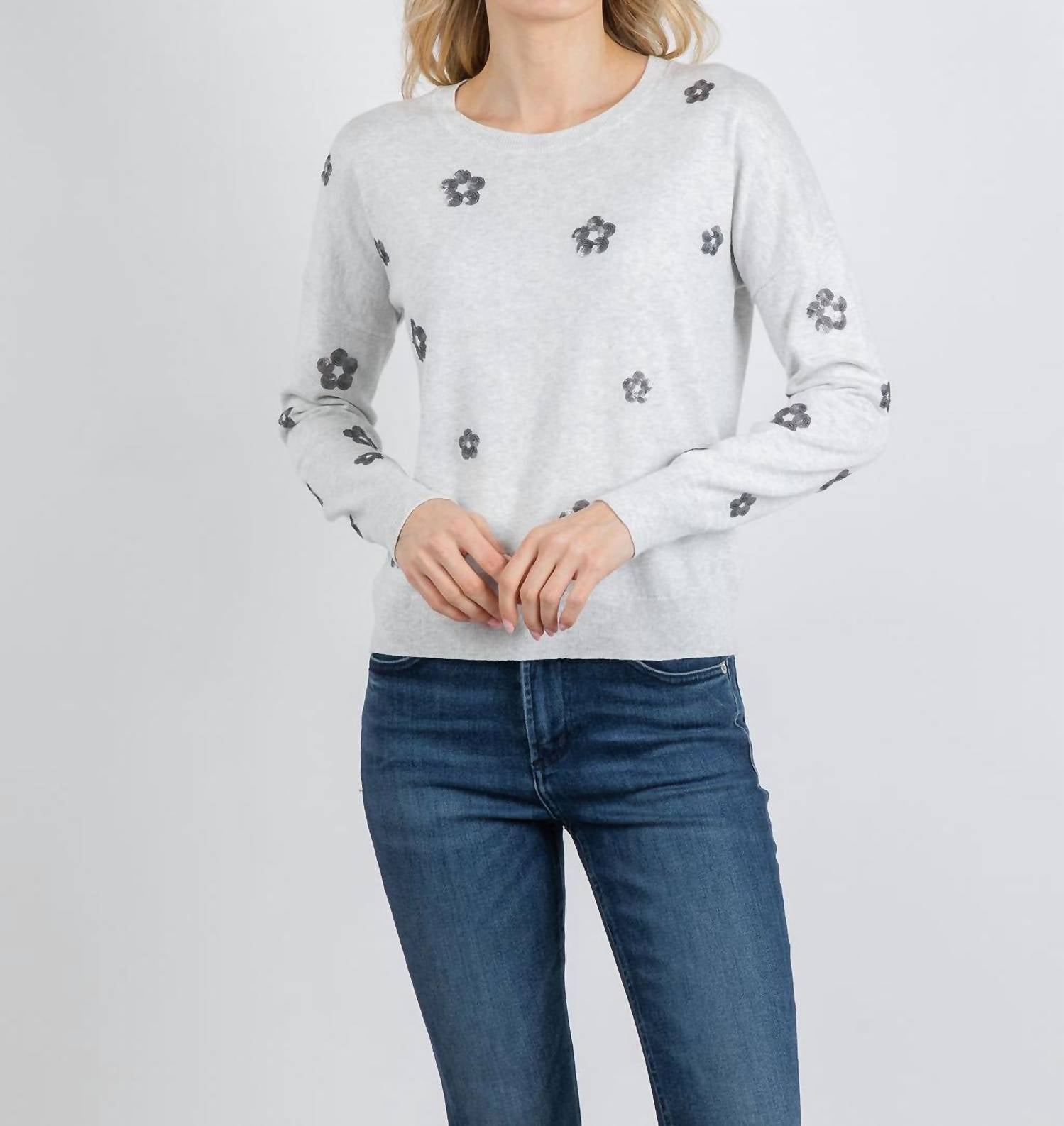 J. Society Liv Sequin Flower Crew Sweater in cloud silver - women's sweater