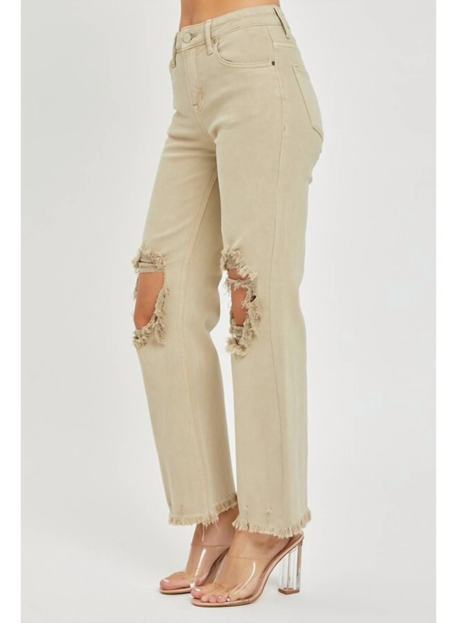 Risen - High Rise Knee Distressed Straight Jeans