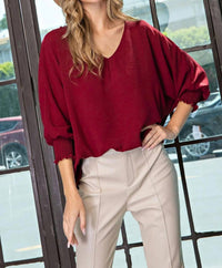 Ee:Some - V-neck Long Sleeve Blouse