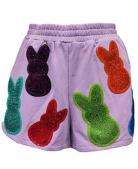 QUEEN OF SPARKLES Peeps Rhinestone Short in lavender multi - women's shorts - alternate view