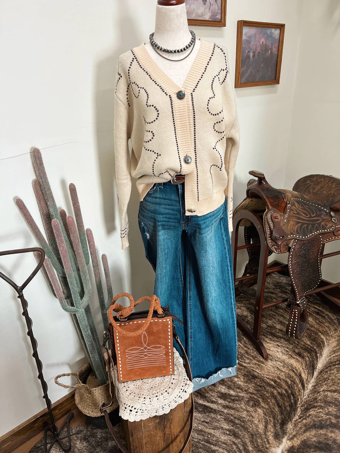 Lucky & Blessed - Boot Stitch Saddle Knit Cardigan