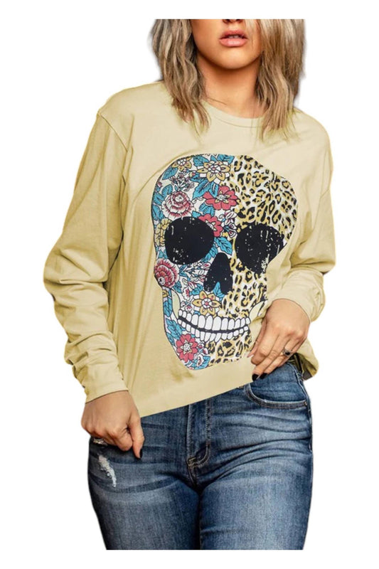 White Label - Floral Leopard Skull Long Sleeve Top