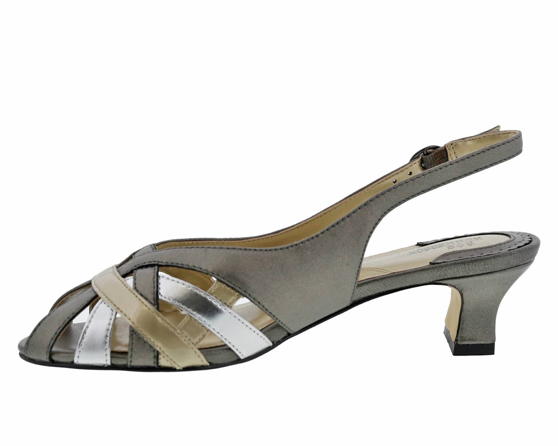 Ros Hommerson Women's Pearl Heel Strap Dress Pump in metallic - women's heels - detail view