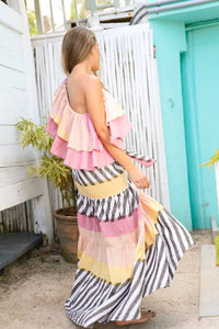 Pearl And Caviar - Cora Ruffled One Shoulder Maxi Dress