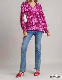 Umgee - Floral Print Notch Neck Top