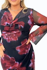 Fashion Szn Curve - Cowl Neck Mesh Flare Sleeve Maxi Dress - Plus