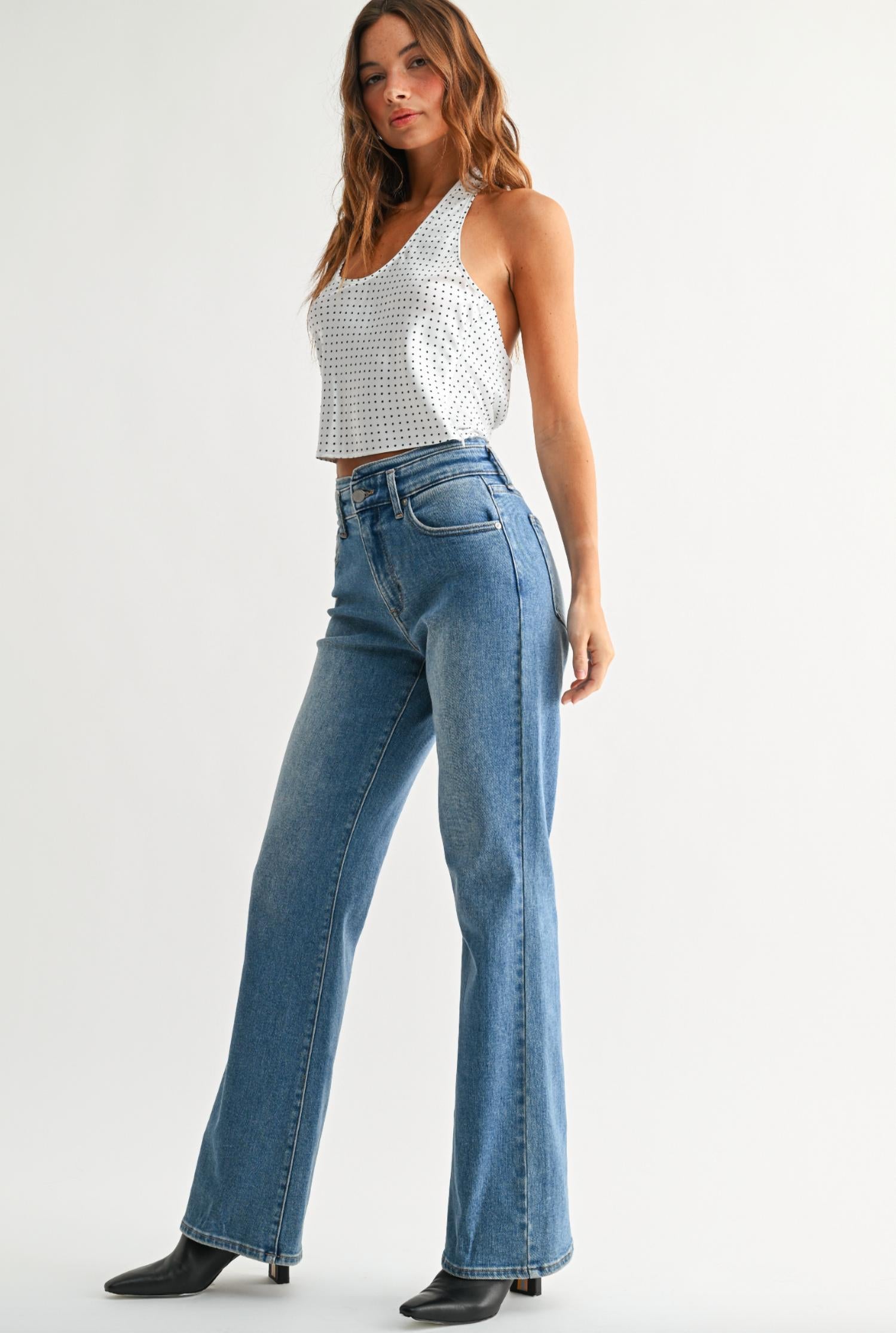 Just Black Denim - Waistband Detail Wide Leg Denim