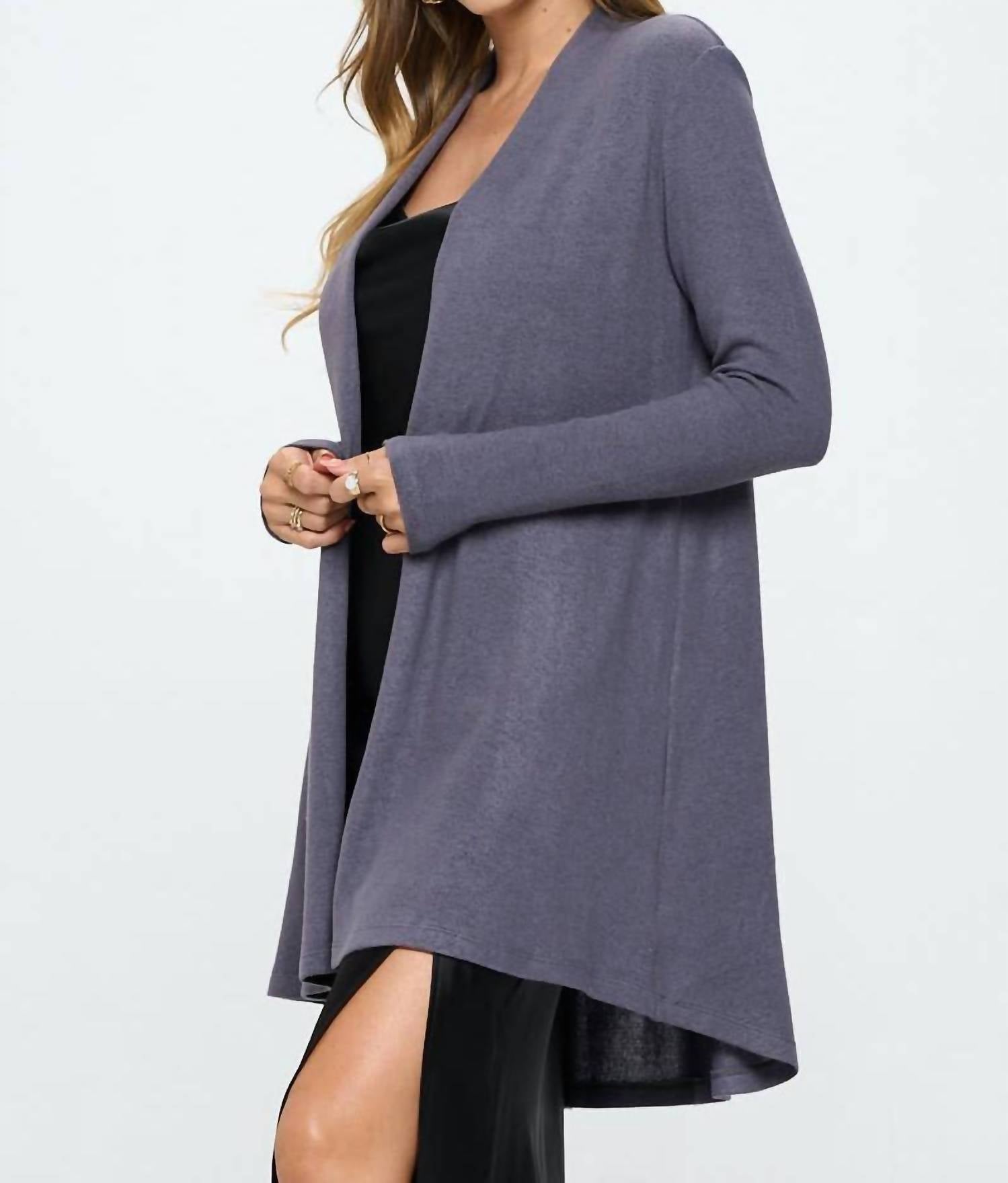Renee C - Brushed Knit Draped Cardigan With Cashmere Feel